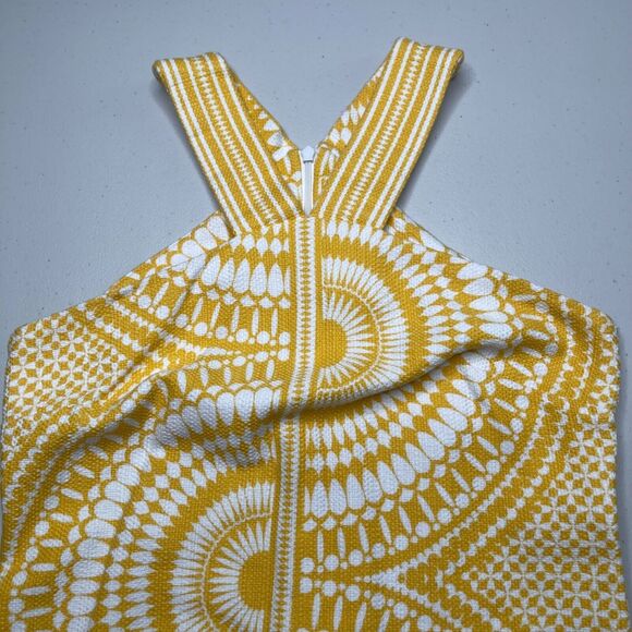 Taylor Brand Sun Dress 4 Yellow Geometric Print Cotton Textured Cutout Shoulders - Picture 4 of 16